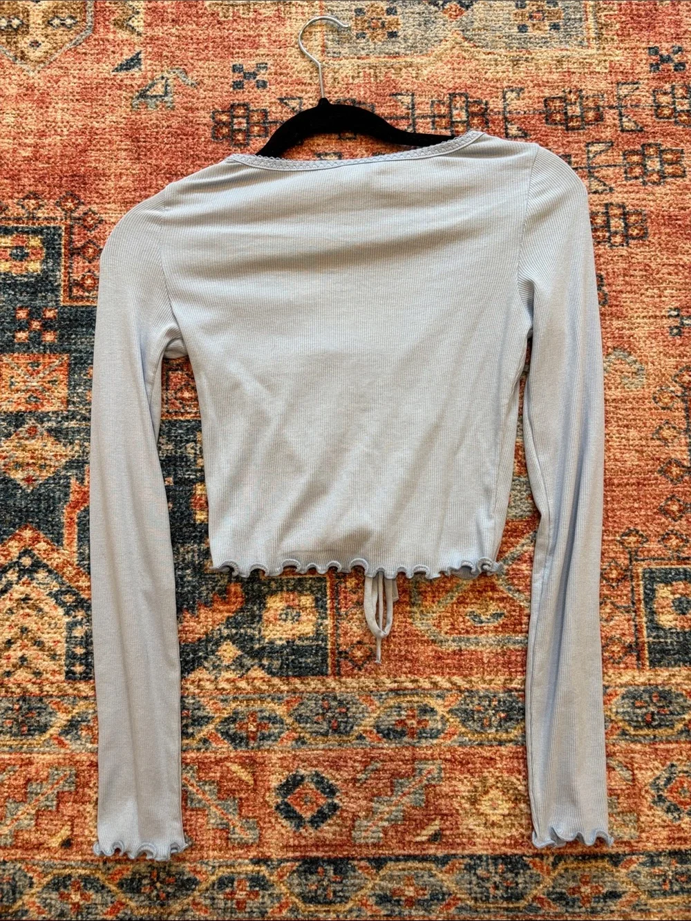 H&M Light Blue Ruched Drawstring Long-Sleeve Crop Top